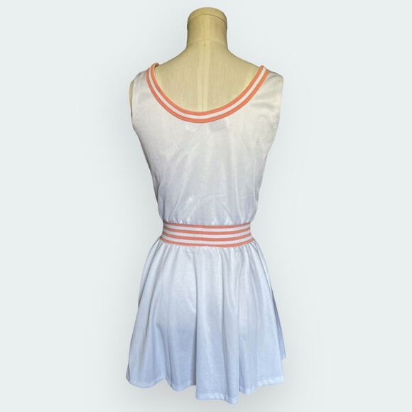 Vintage 1970s Loom Togs White Tennis Mini Dress Peach Sport Stripe Tank Stretch - Picture 4 of 5
